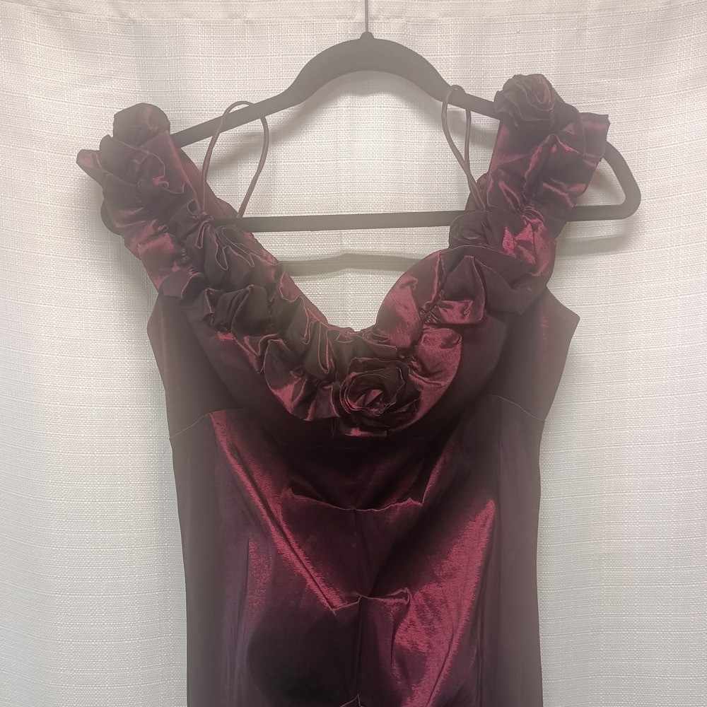R&M Richards Burgundy Flower Mermaid Dress Women's 8 Formal Off Shoulder